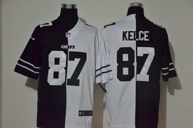 Men Kansas City Chiefs #87 Kelce Black white Half version 2020 Nike NFL Jerseys->kansas city chiefs->NFL Jersey